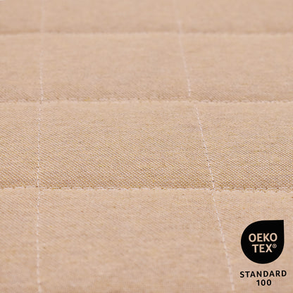 Beige fabric with a woven pattern and OEKO-TEX Standard 100 logo.