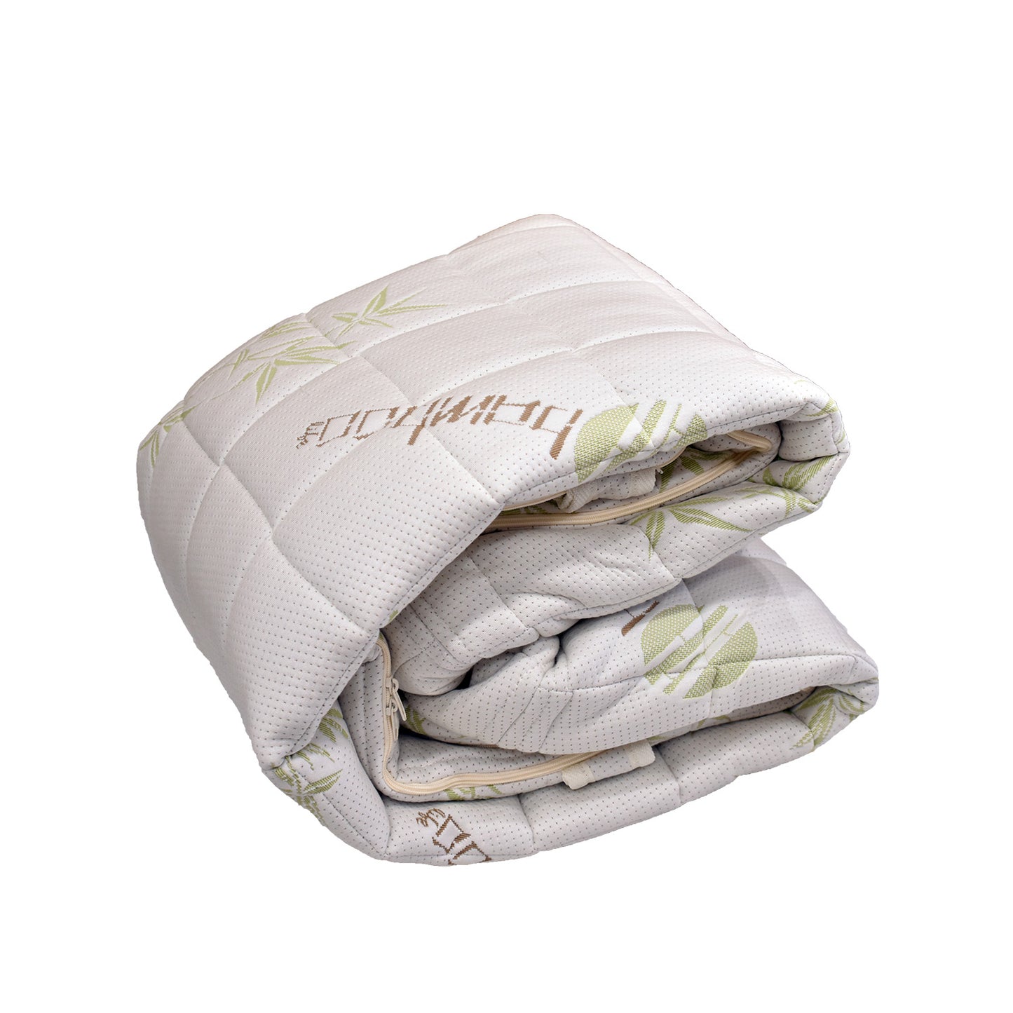 Folded quilt with floral patterns on a white background